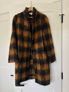Ellie Mae Studios Black & Orange Plaid Mohair Coat